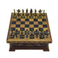 Wooden Chess Set with Storage - Handcrafted Chess Board and British Figure Metal Chess Pieces - Decorative Chess Game for mature-themeds & Kids - enhanced Gift for Family & Friends (Gold Chess Pieces)