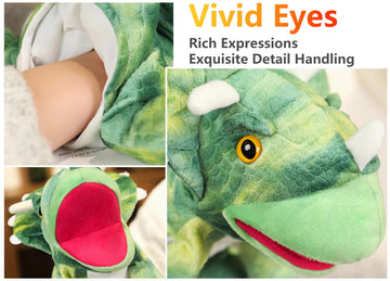 LOMTRATS Dinosaurs Hand Puppets for Kids,Toddler Includes Triceratops and Tyrannosaurus Rex with Movable Open Mouths, Perfect fo
