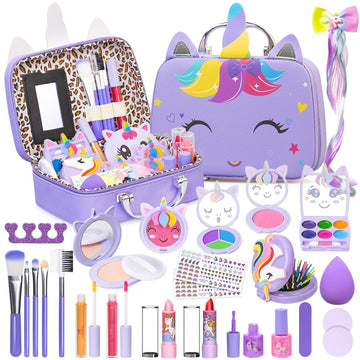 Kids Makeup Kit for Girl - Kids Washable Makeup Girls Toys with Unicorn Cosmetic Case, Real Girl Makeup Sets for Toddler Kid Chi
