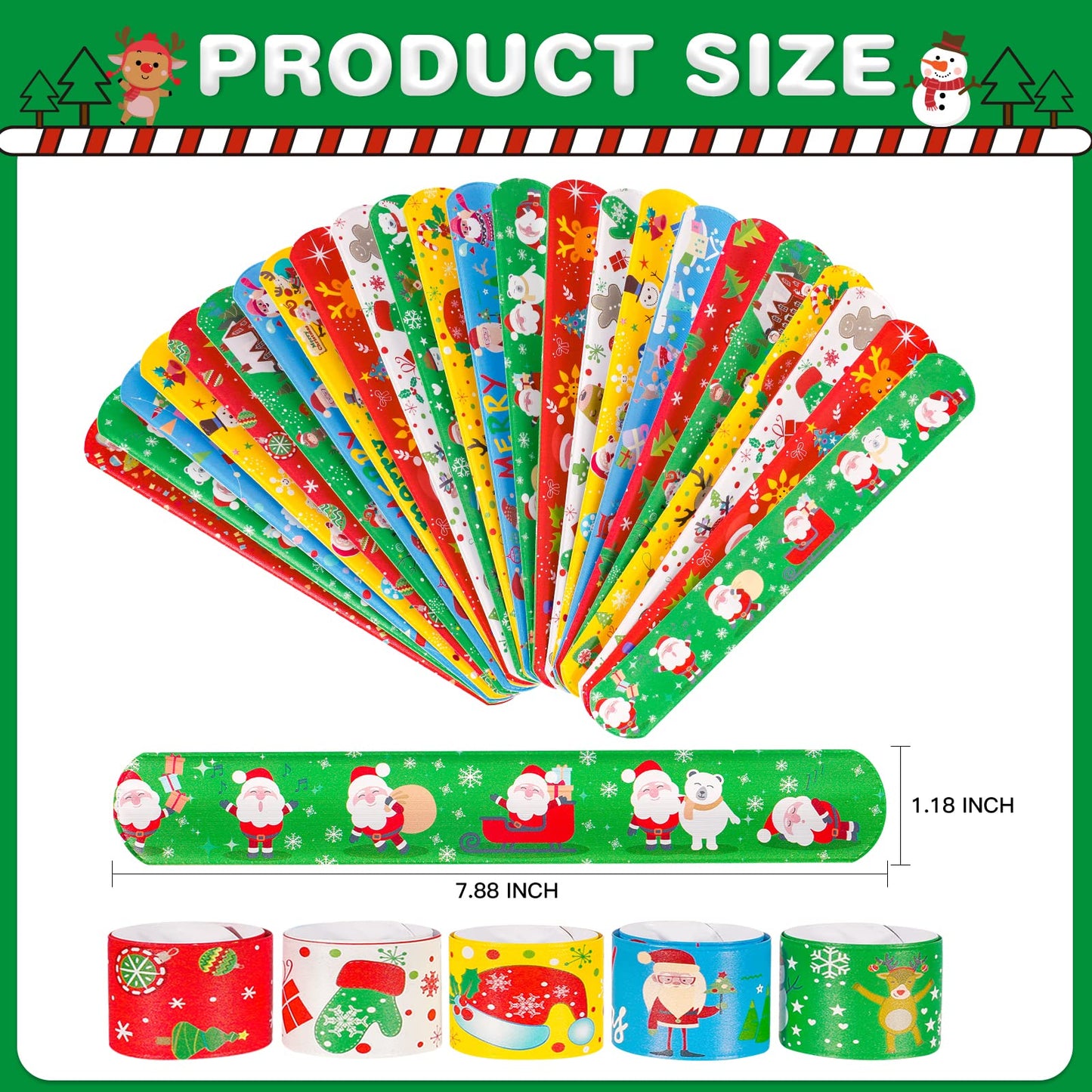 Max Fun 48pcs Christmas Slap Bracelets Party Favors Toys for Kids Xmas Party Favors Christmas Stocking Stuffers Gifts Birthday G