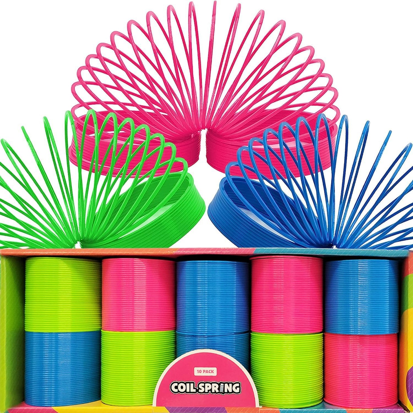 The Dreidel Company Neon Plastic Multicolor Coil Spring, Goody Bag Fillers, Party Favor for Kids, 3'' Inches (80mm) (6-Pack)