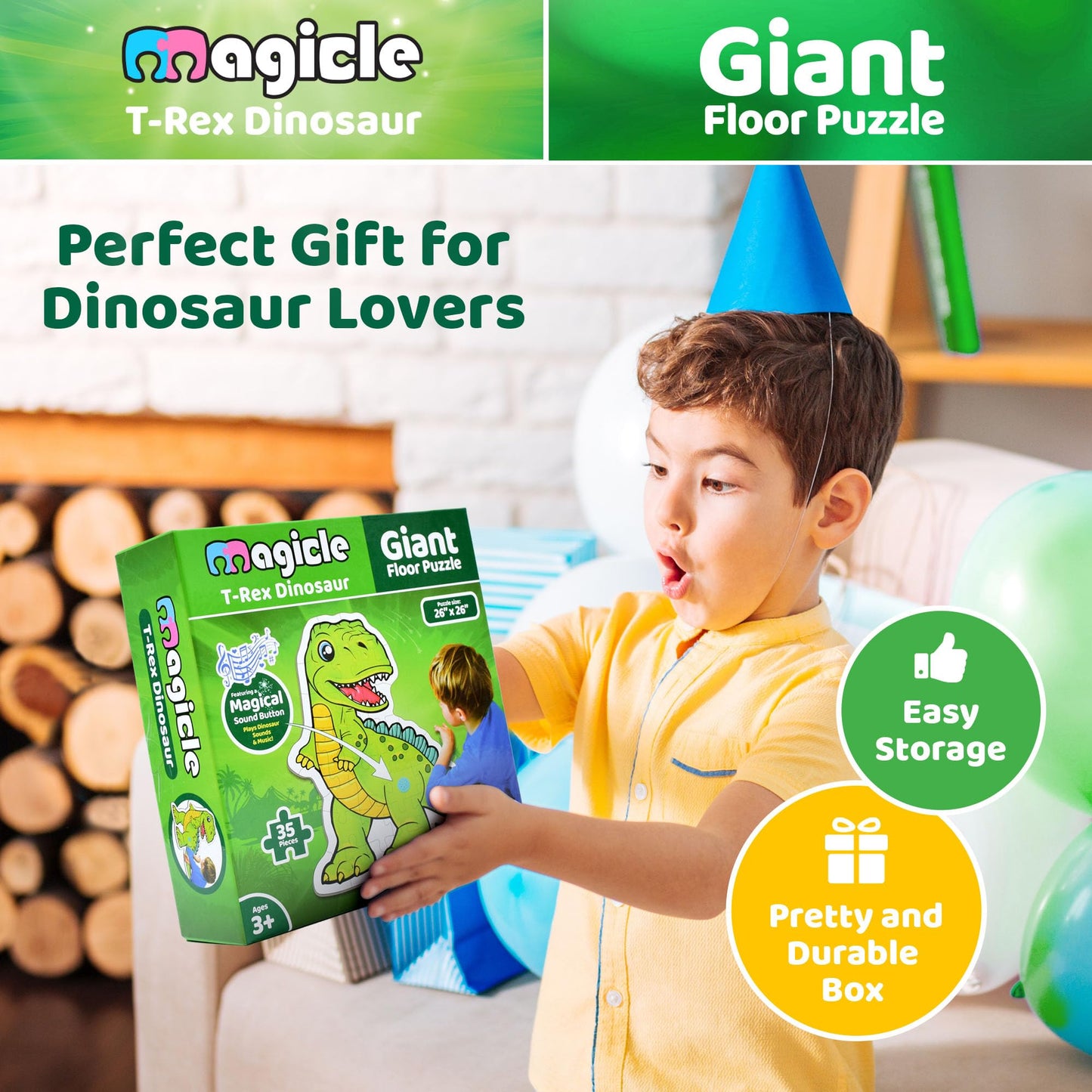 Dinosaur Giant Floor Puzzle With Sounds, 35 Piece Extra Thick Puzzle Toys For Ages 5-7, Puzzles For Kids Ages 4-6, Dinosaur Toys