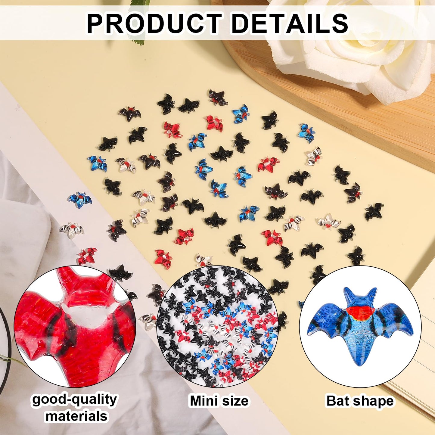80pcs Halloween Mini Bats  Smooth Washable Resin Halloween Dollhouse Miniatures Dollhouse Miniature Tiny Bats Spooky Themed Cartoon Flat Back Bats for Crafts Scrapbooking (Black  Colorful)