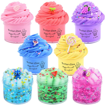 8 Pack Slime Kit, With 5 Butter Slime And 3 Jelly Cube Crunchy Slime, Premade Jelly Clear Crunchy Slime For Girls & Boys, Super Soft Non-Sticky Sludge Toy, For Kid Education, Party Favor