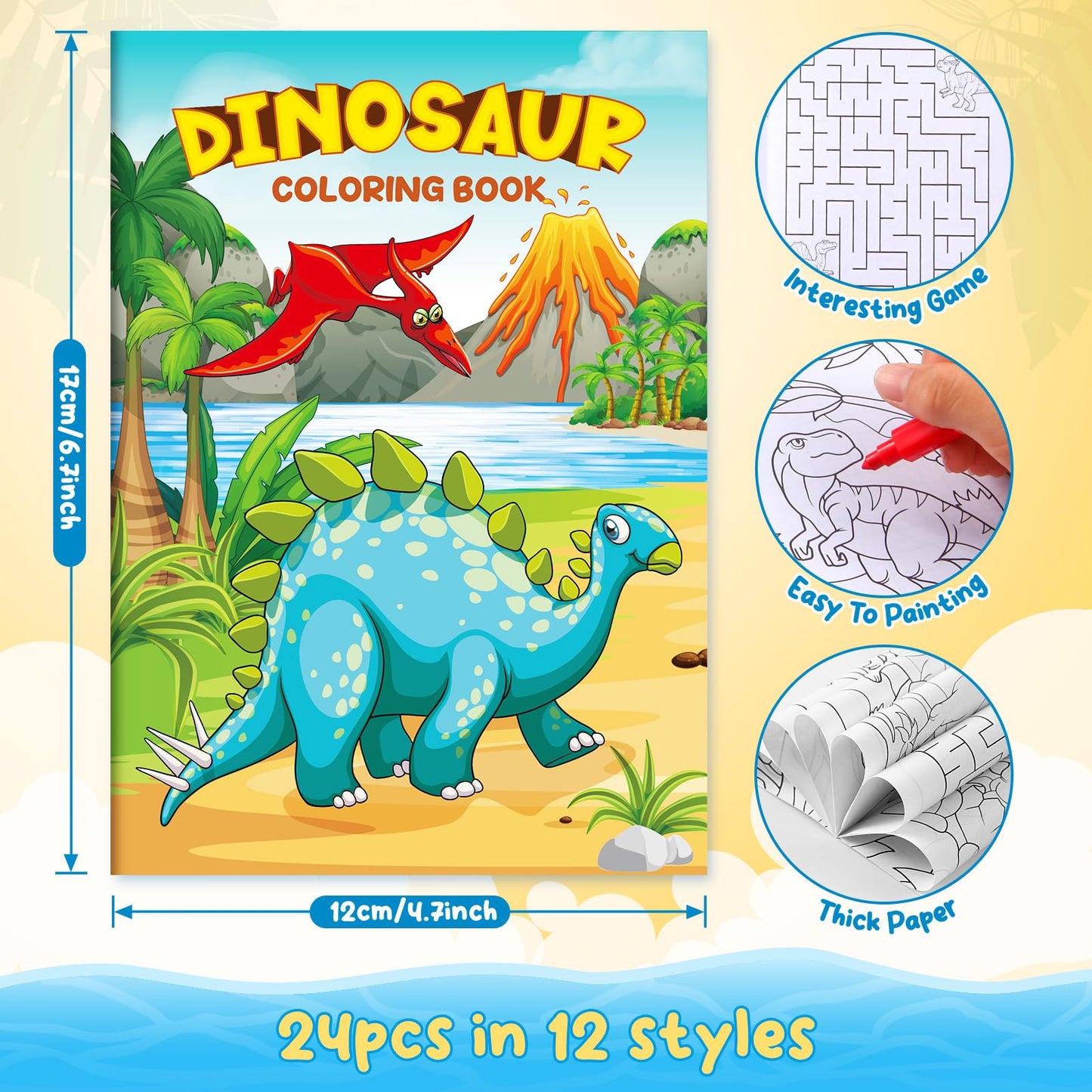 24 Pcs Dinosaur Mini Coloring Books Party Favors Dino Birthday Decor Drawing Small Books Bulk For Kids Boy Girl Dinosaur Jurassi