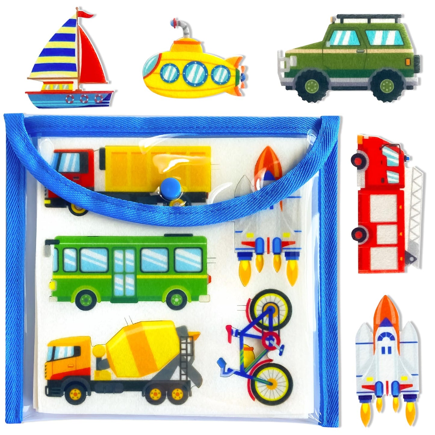 PENGFULL Felt Transportation Vehicles Learning Pieces,48 Felt Board Pieces for Felt Flannel Board,Air Land Sea Airplane Learning
