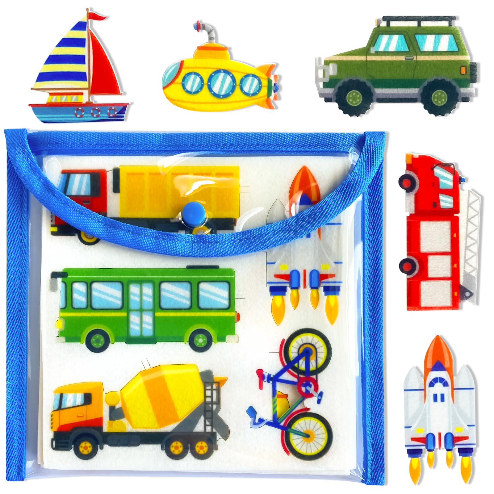PENGFULL Felt Transportation Vehicles Learning Pieces,48 Felt Board Pieces for Felt Flannel Board,Air Land Sea Airplane Learning