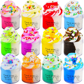 12 Pack Cloud Slime Kit, With 12 Colores Slime Kit And Slime Fun Accessories, Soft And Non-Sticky, Diy Educational Stress Relief