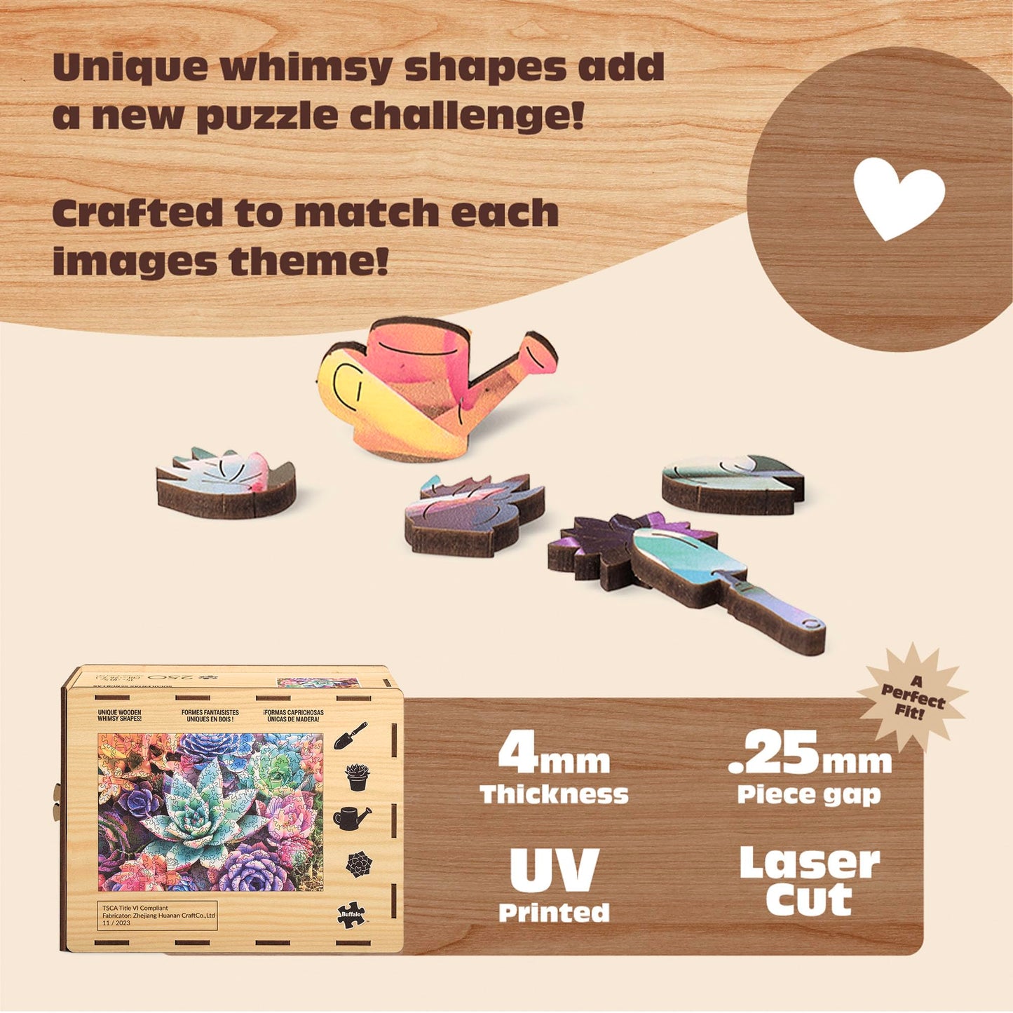 Buffalo Games - Succulent Wood Puzzle - Whimsy Cut Jigsaw Pieces - 250 Piece Jigsaw Puzzle - Ages 14 And Up