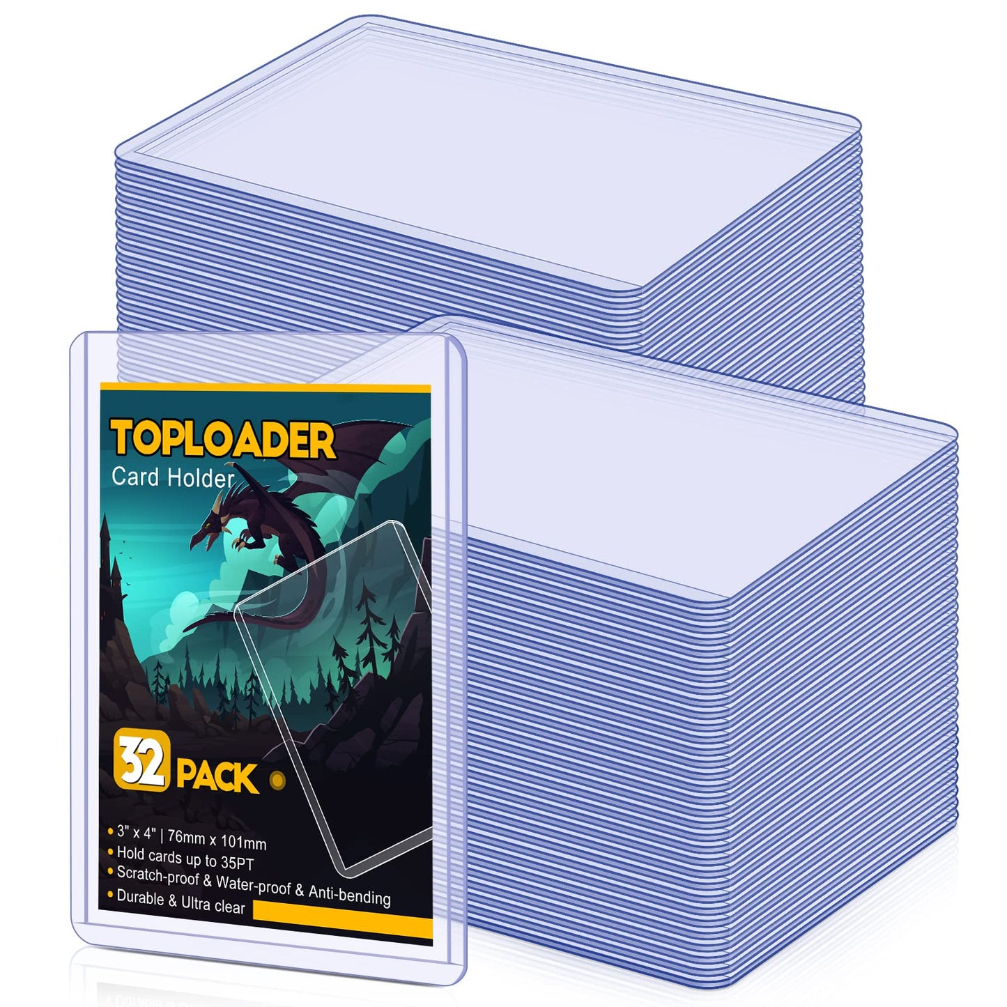 32 Count Topload Card Holder, Sooez 35Pt Topload Card Protector, 3' X 4' Hard Plastic Card Sleeves, Baseball Card Protector, Rigid Toploading Card Case For Collectible Trading Sports Cards