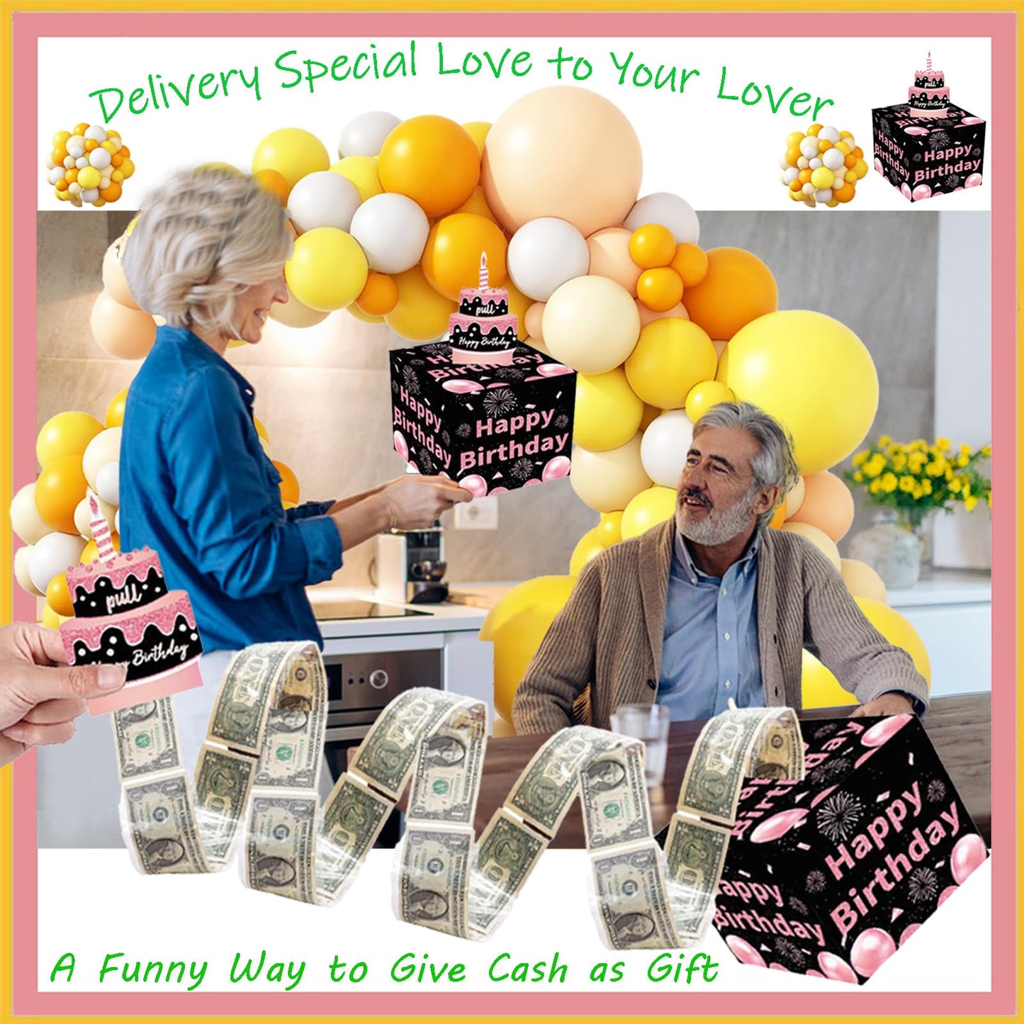 Birthday Money Box For Cash, Money Roll Gift Box For Cake Pull Out Kit With Cards Money As Money Bouquet, Surprise Birthday Mone