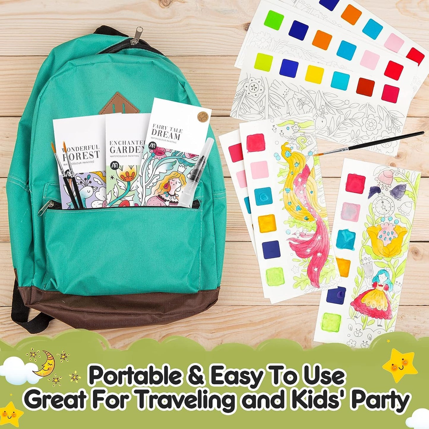 3Pack Watercolor Paint Coloring Books, 20-Page Pocket Painting Pictures Drawing Arts Set Graducation Birthday Gifts for Toddlers