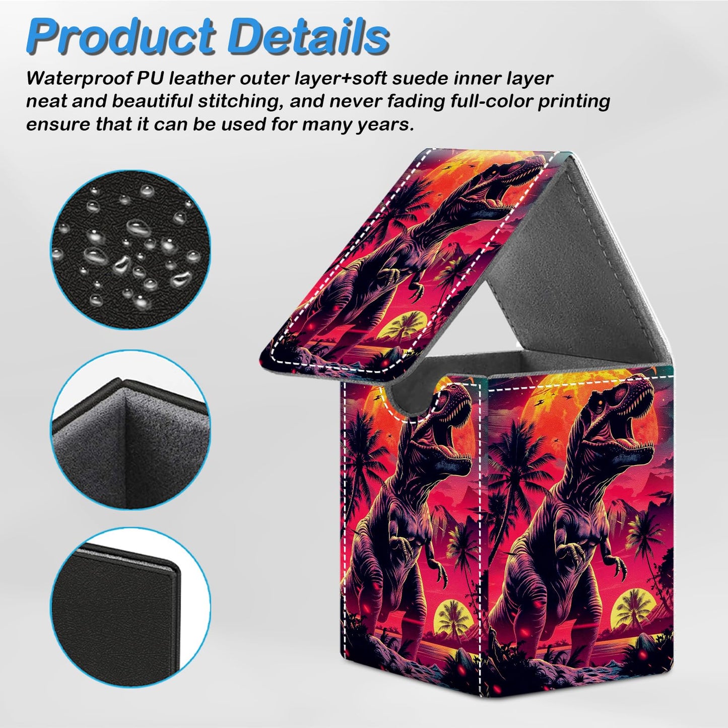 CAPAUNVDA Card Deck Box for MTG Commander Trading Cards with Magnetic Closure enhanced Card Storage Box Case Cover for MTG TCG CCG Magic Cards Cool Dinosaur