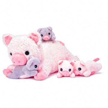 Ikasa Mommy Pig Stuffed Animal Mom And Baby Plush Toy,Cute 16' Soft Small Fluffy Mama Family Set Toys With Little Mini Babies,Gifts For Kid