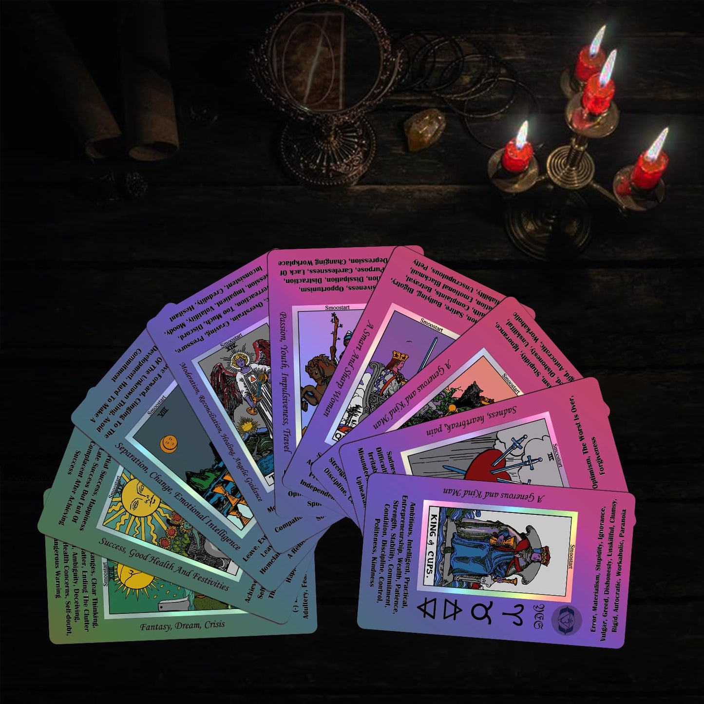 Smoostart Pink Tarot Cards For Beginners With Meanings On Them, Surface Laser Cards Holographic Tarot With Guide Book, Tarot Cards Deck With Keywords