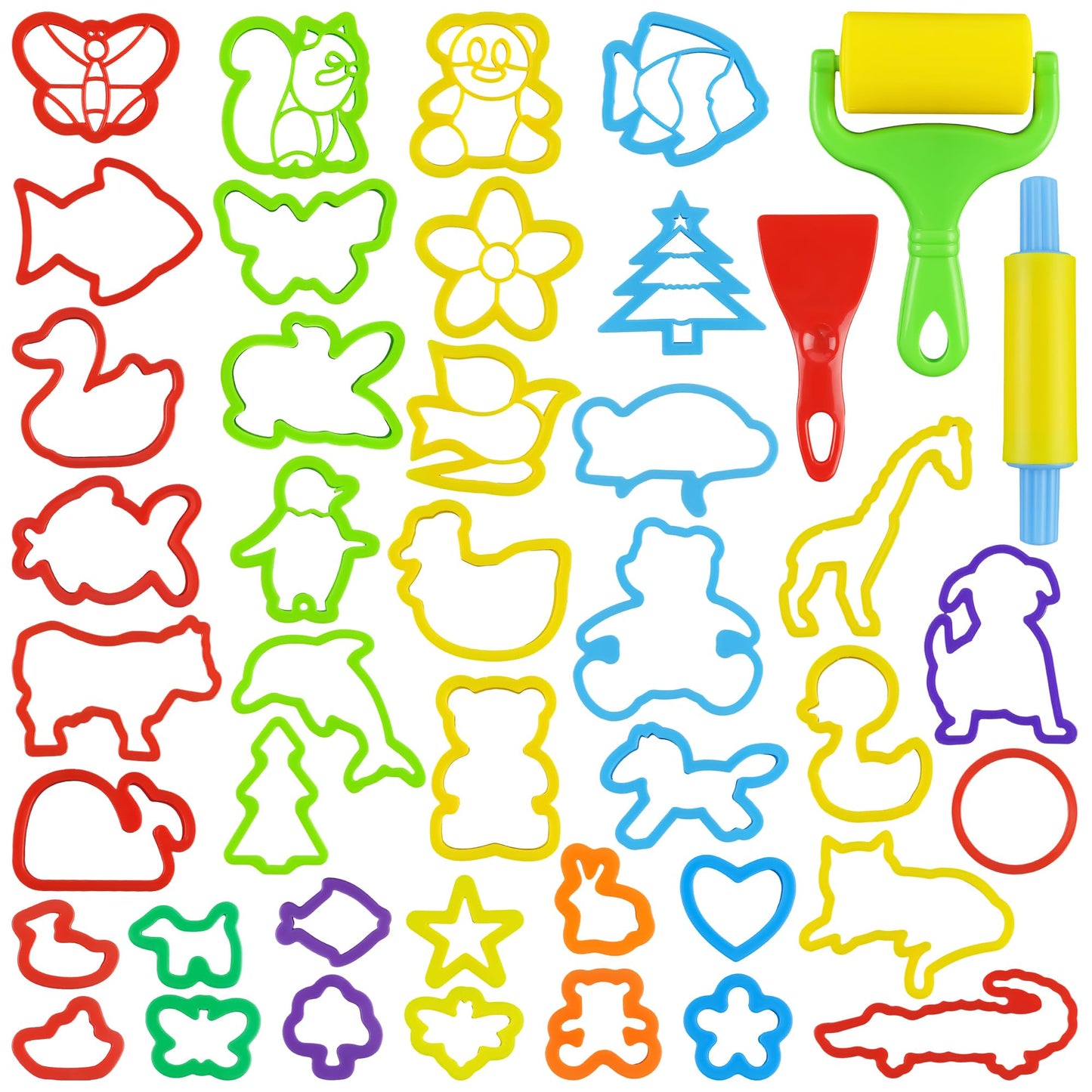 Playdough Tools with 40 pcs Plastic Play Dough Cutters Animal Shapes, 3 pcs Basic Play Dough Tools