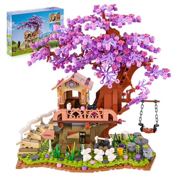 Jojo&Peach Cherry Blossom Garden Building Set With Led Light, Friends Flower House Bonsai Tree Model Sets For Kids, Easter Gift