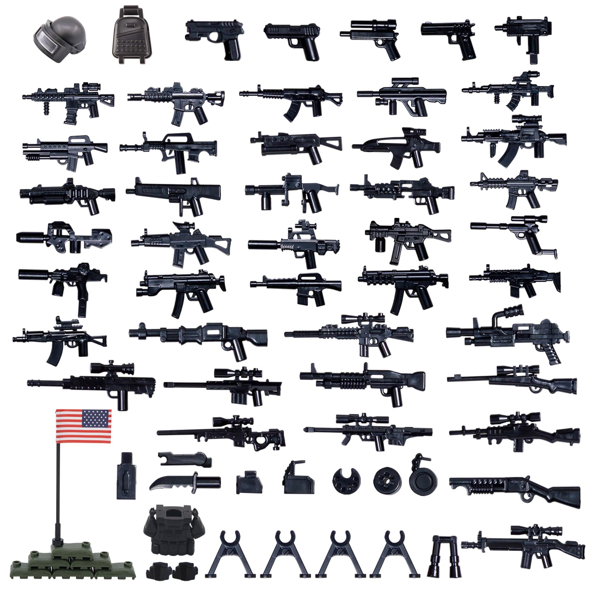 VICVIK  Pack Military Toy Accessories  U.S. Second Edition  Include 50+ Pieces for Army Equipment Gear Sets Pieces  Compatible with Mini Figure of Major Brand