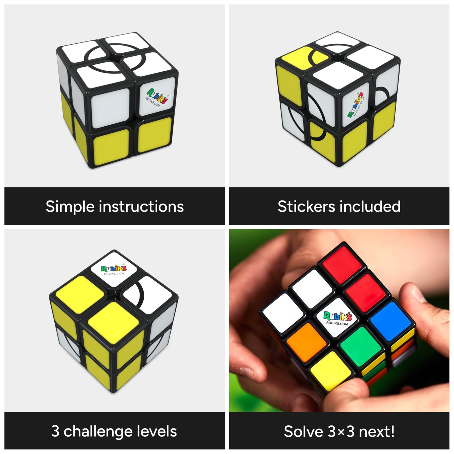 Rubik's 2x2 Beginner Cube - 3D Puzzle Game, Stress Relief Fidget Toy, Mini Size, Plastic, Model 6064561, Travel Game for Ages 7+