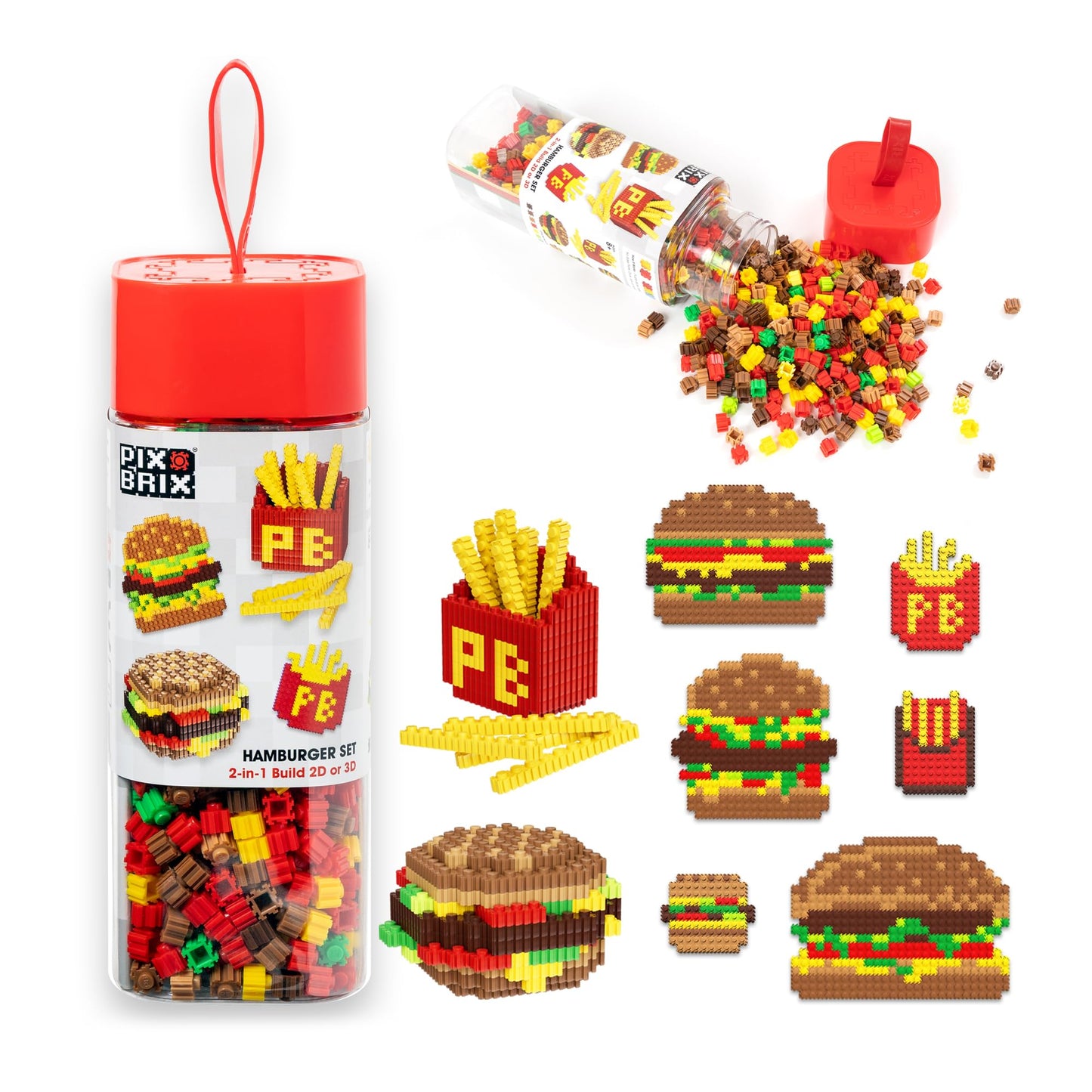 Pix Brix Pixel Art Kit Puzzle Bricks - Food Series, Hamburger & Fries - Patented Building Brick Set to Recreate Your Favorite Fo