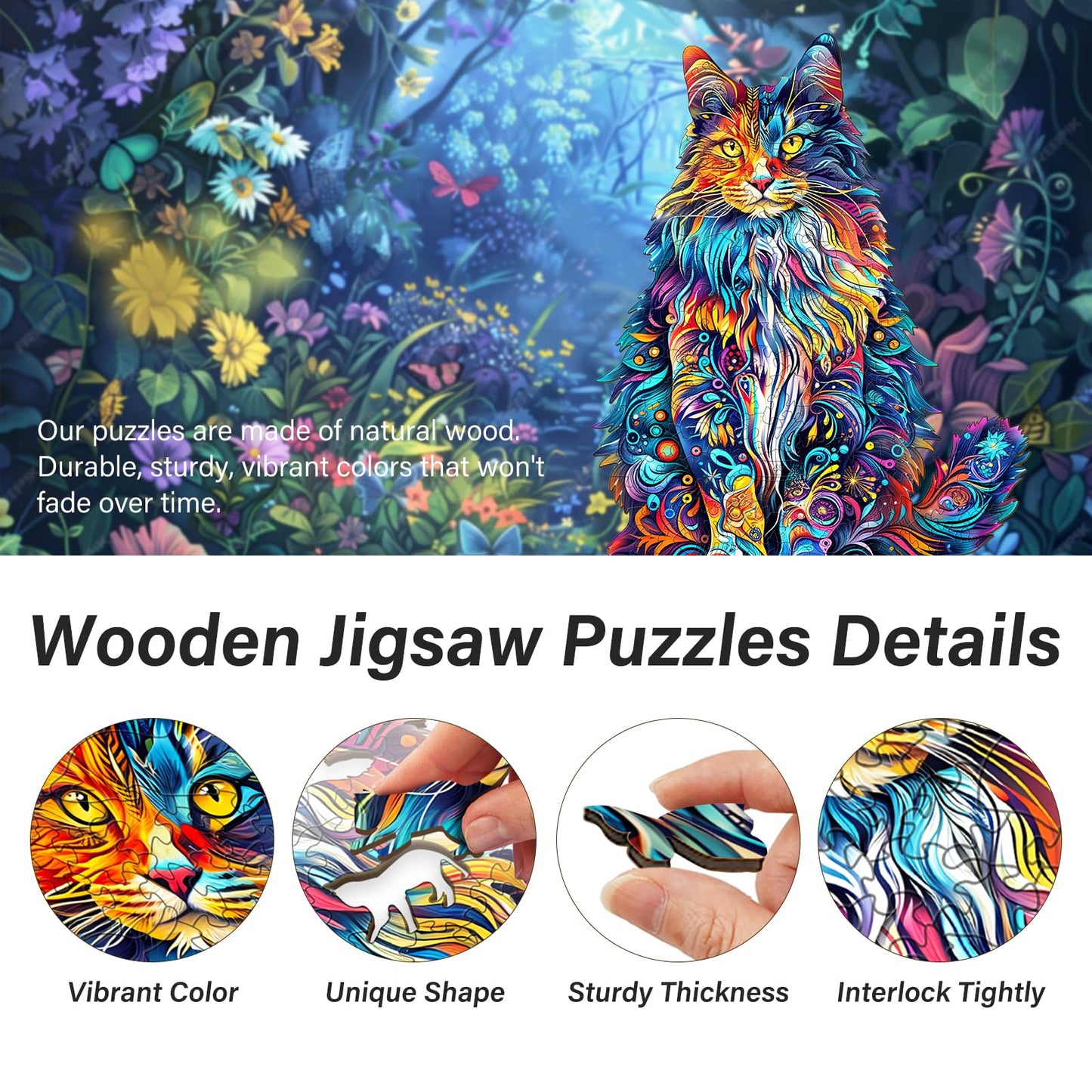 Wooden Puzzles for mature-themeds  Cat Puzzles  Wooden Jigsaw Puzzles for mature-themeds  315 Pieces Wood Puzzles mature-themed  Unique Animal Shape Wood Puzzle  Creative Puzzle Gifts for Women Family Game(17.3 * 13.5in)