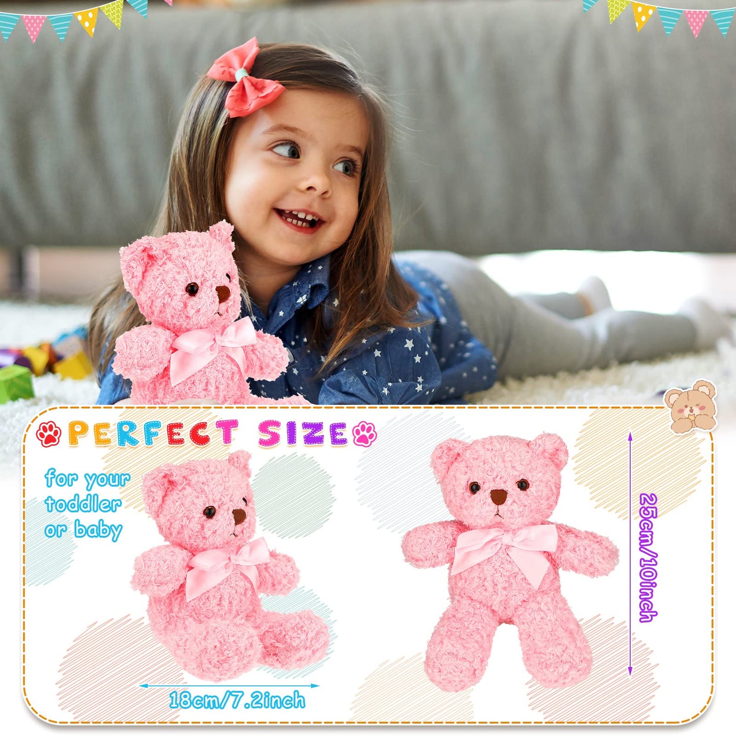 Zomiboo 7 Packs 14 Inch Plush Bear Stuffed Animals Plush Valentine Day Gift Soft Cute Stuffed Dolls Birthday Party Decorations(Bright Colors)