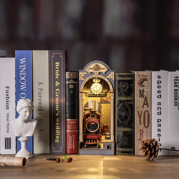 Rowood Diy Book Nook Kit, Bookshelf Insert Decor 3D Wooden Puzzle Model Kit, Bookend Building Set With Led Light - Time Travel