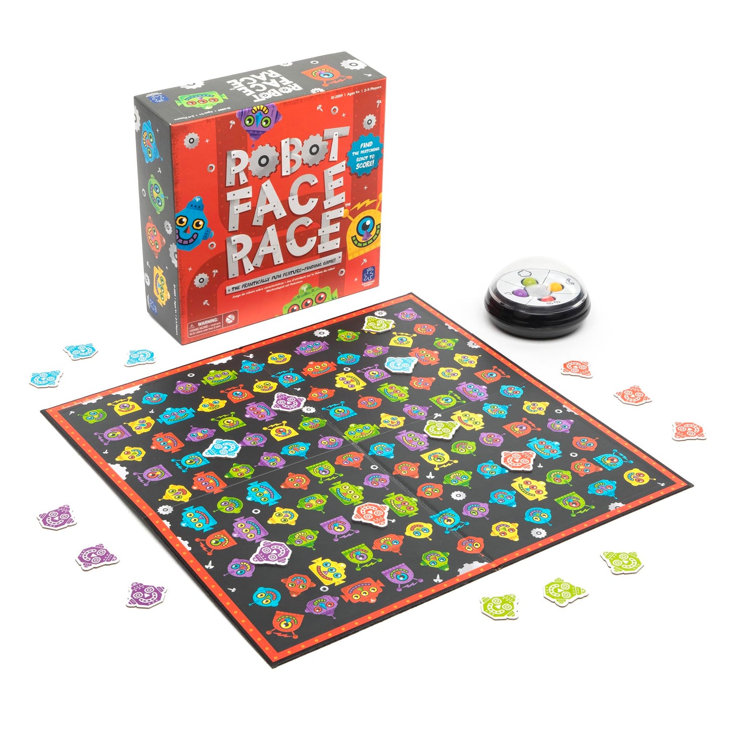 Educational Insights Robot Face Race Game, Fast-Paced Color Matching for 2-4 Players, Multi-color, Cardboard, Model EI-2889