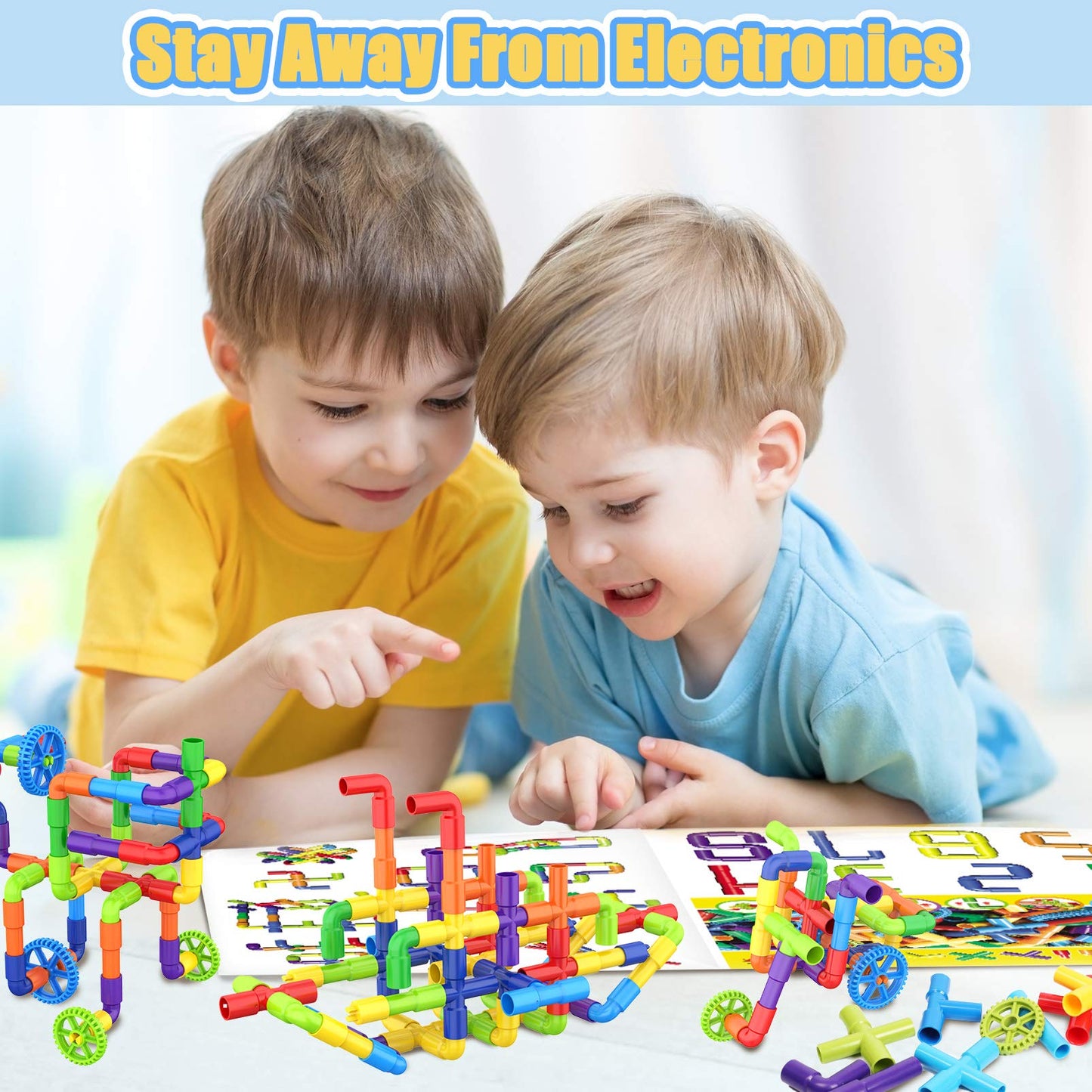 Wishalife 175 Pieces Stem Building Blocks Set, Kids Tube Locks Construction Set With Baseplate, Preschool Educational Pipe Toy Gift For Toddler Aged 3+