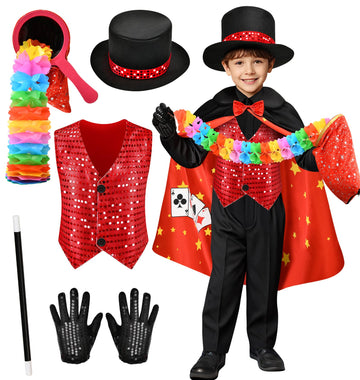 Latocos Kids Magician Costume Boys Girls Magic Kits Accessories Vest Props Change Bag With Zipper Gloves Magician Hat Cape Wand