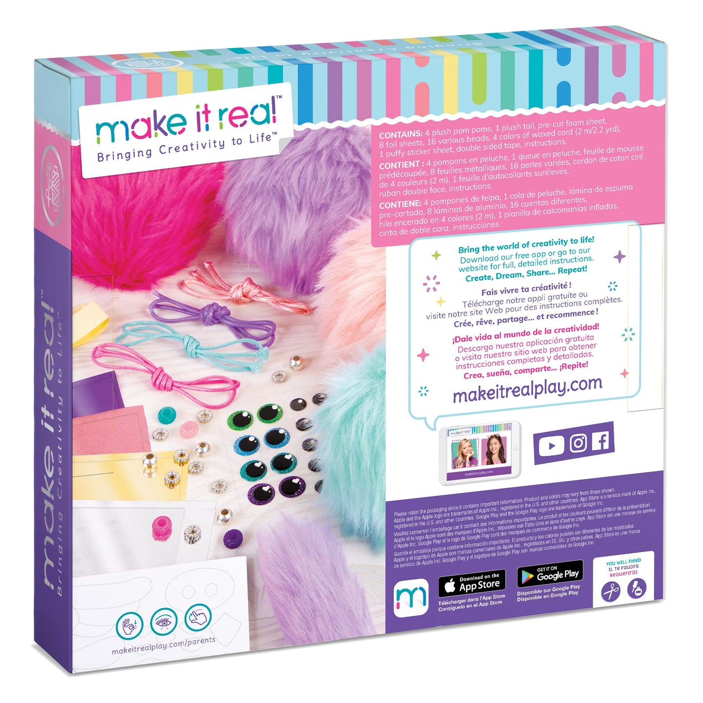 Make It Real DIY Cuddle Mob Kit - Create 4 Adorable Pom Pom Characters with 36 Pieces - All-in-One Arts & Crafts Set for Tweens