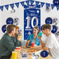 10Th Birthday Decorations For Boys Girls, Navy Blue Silver Happy 10Th Birthday Double Digits Door Banner Decorations, 32 Number