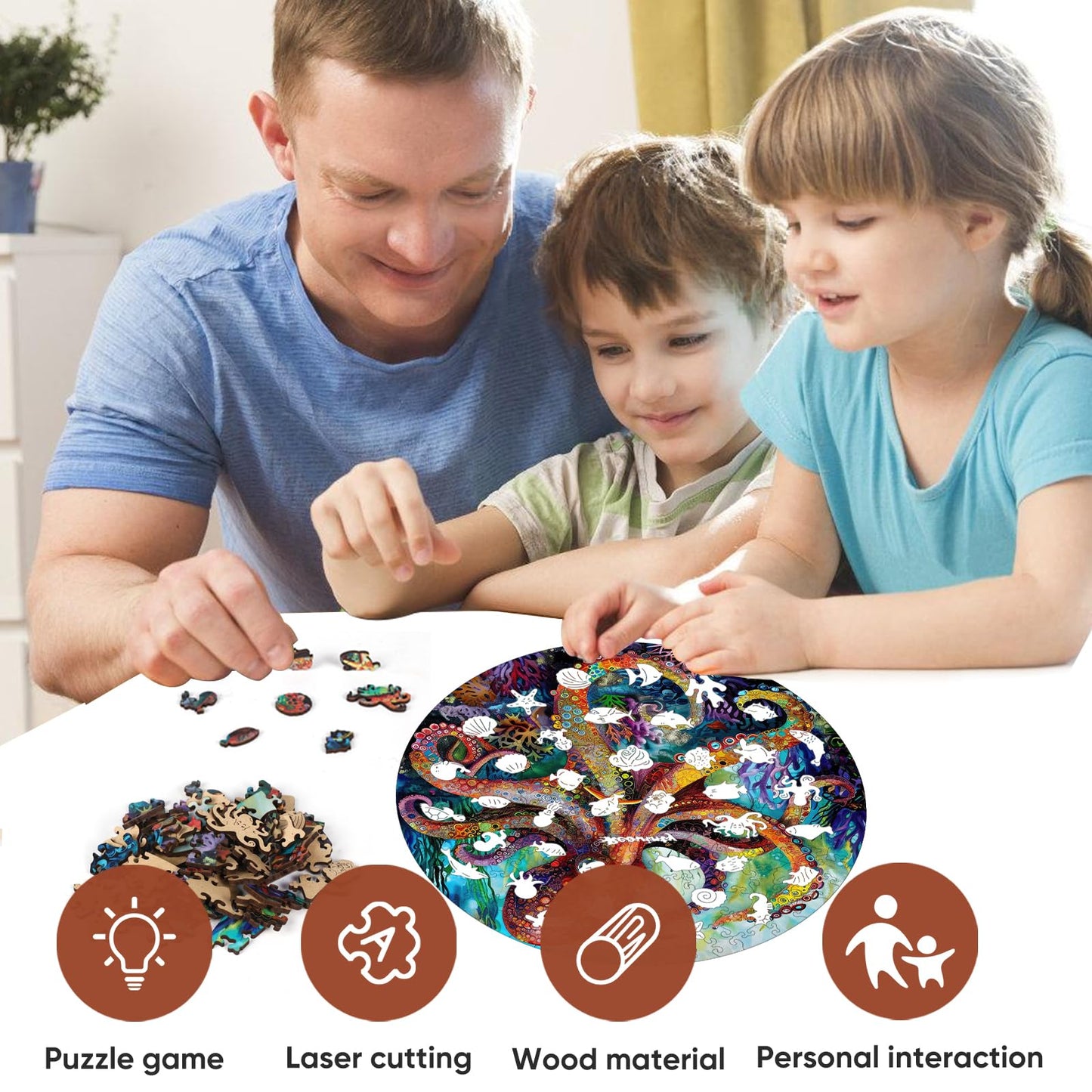 Wooden Puzzle for mature-themeds 500pcs  Octopus Wooden Jigsaw Puzzles  Unique Shape Animal mature-themed Puzzles  Irregular Wood Puzzles Best Gift for mature-themeds and Kids Family Game(15.6 * 15.6 in)