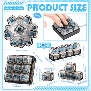 Halloscume 5 Pcs Keyboard mature-themed Fidget Toy Clicker Toy in 5 Styles Keyboard Fidget Keychain Cube Mechanical Key Button Clicker Stress Relief Gift for Office Home Pass Time(Black Transparent)