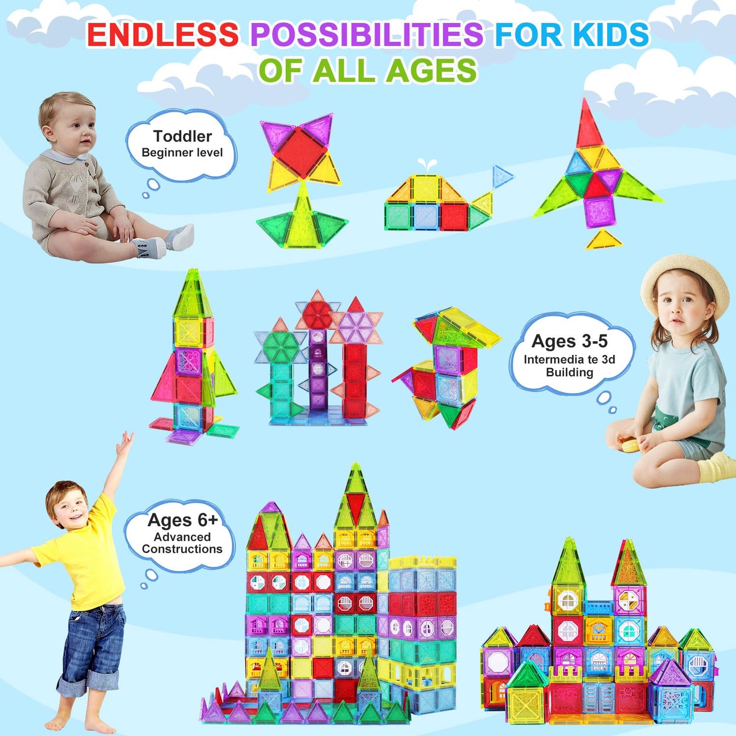 Showylive Magnetic Tiles For Kids, 110Pcs Educational Magnetic Blocks, Magnets Construction Toys, Magnetic Kids Toys, Constructi