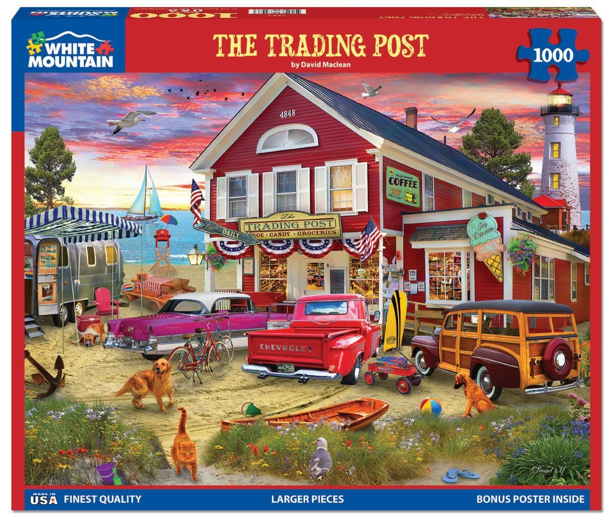 White Mountain The Trading Post Summer Puzzles 1000 Pieces Beach Jigsaw Puzzle for mature-themed Grandparents and Family