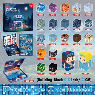 Annexfun Magnetic Blocks - 100 Pcs Build Blue Castle Christmas - Magnetic Toys For Montessori Toddler Christmas Birthday Gifts - Stem Sensory Toys For 3 4 9 10 Year Old Boys & Girls