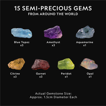 National Geographic Semi-Precious Gemstone Dig Kit For Kids - 15 Gems Including Amethyst, Garnet, Opal, Blue Topaz, And More