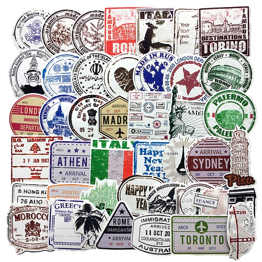 Vintage Travel Postmark Sticker Pack Of 60 Stickers Suitcase Stickers For Laptops Hydro Flasks Water Bottles Luggage