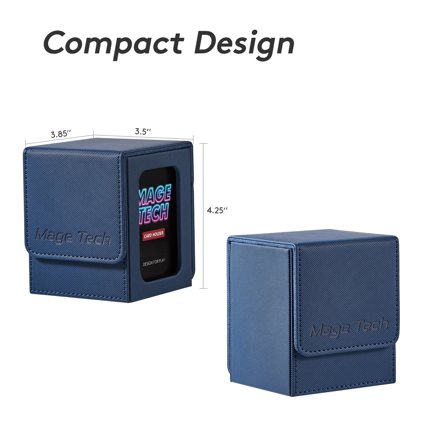 Mage Tech Commander Deck Box Lite - Card Display With Snap Card Holder & Removable Cover, Fits 100+ Single-Sleeved Cards, Ideal