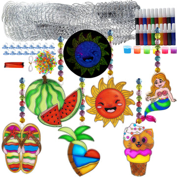 Ayhuhra 30 Sets Summer Suncatcher Craft Kits Glow in The Dark DIY Window Paint Art Sun Catcher Kits for Home Classroom Party Act