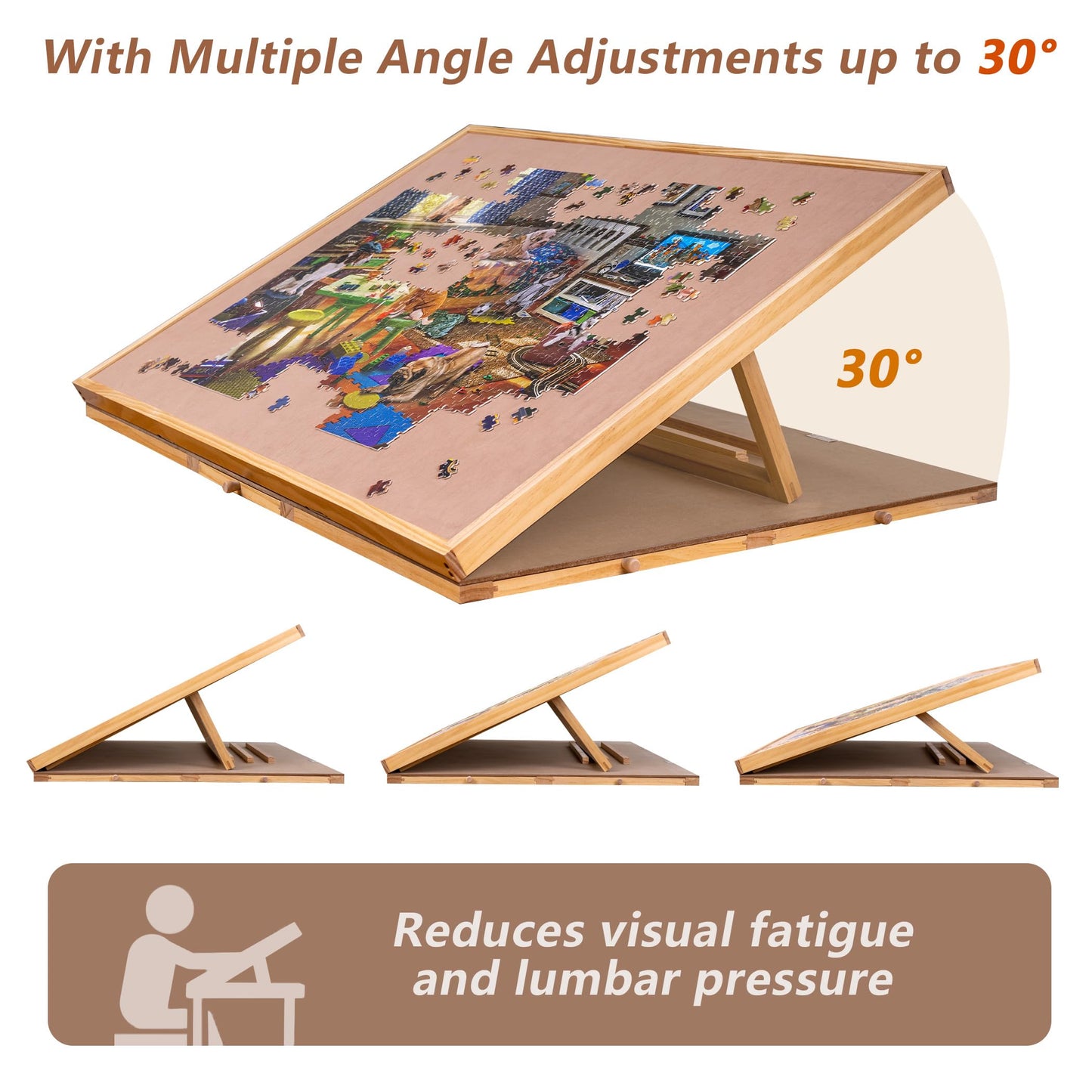 Lavievert Angle & Height Adjustable Puzzle Board With 2 Stands/Easels For Adults, Jigsaw Puzzle Plateau With 6 Drawers & Cover, Portable Tilting Table With Non-Slip Tabletop For Up To 1500 Pieces