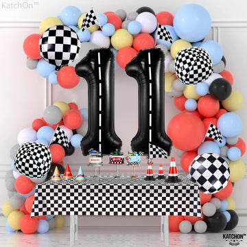 Katchon, Giant Race Car Number 11 Balloon - 40 Inch | Giant Balloon Number 11 Black For Race Car Birthday Party Decorations | 11Th Birthday Decorations Race Car Balloons | 11 Years Old Cars Decoration