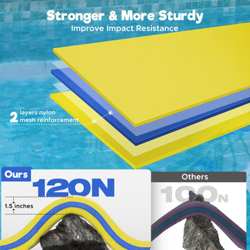 Warmounts Floating Water Mat, 9' X 6' Lily Pad Floating Mat, 3-Layer Tear-Resistant Xpe Foam Water Mat With 2 16.4'' Bungee Teth