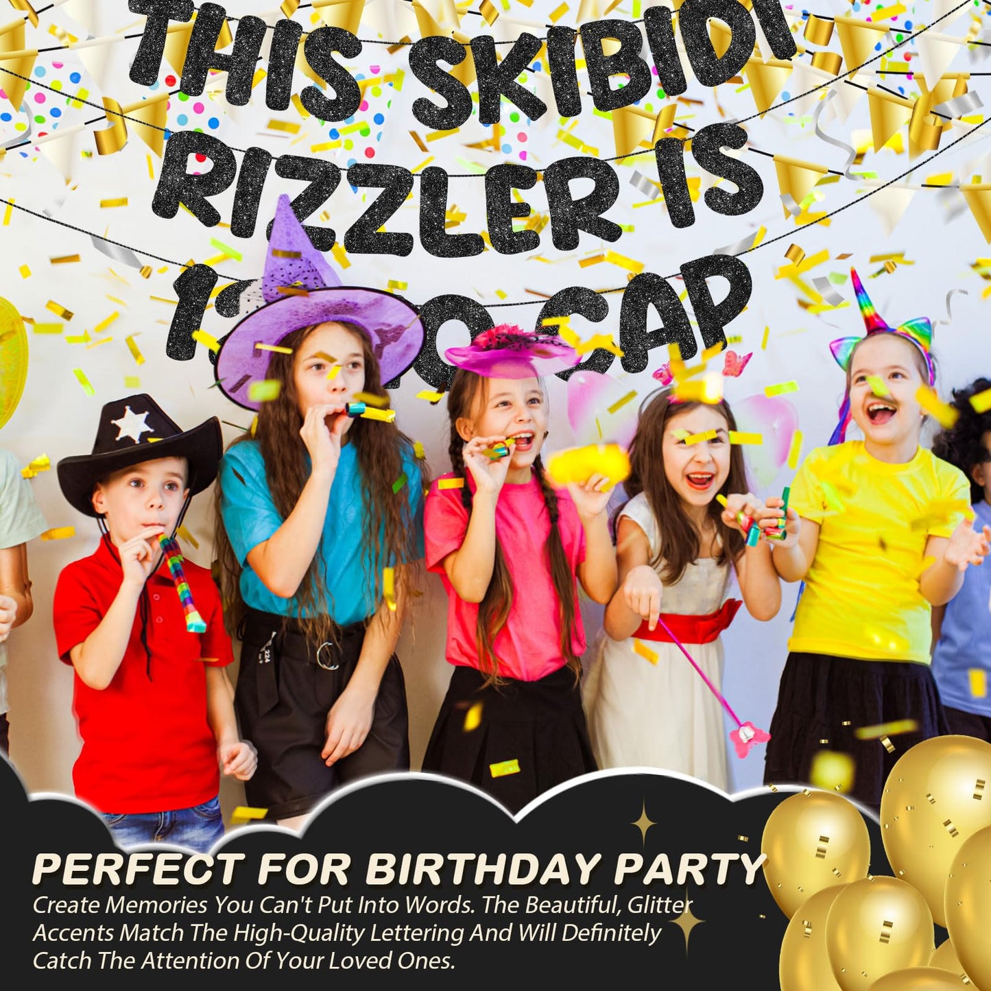 Fulmoon Pre Strung This Skibidi Rizzler Is 12 No Cap Glitter Banner 12th Birthday Party Decorations, Funny Birthday Sign, Party