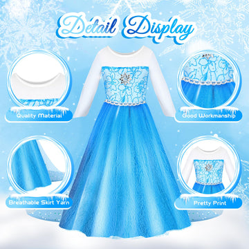 Luucio Frozen Costume For Girls, Princess Costume For Girls, Crown Accessories For Girls 3-10 Years, Halloween Role Play Kit