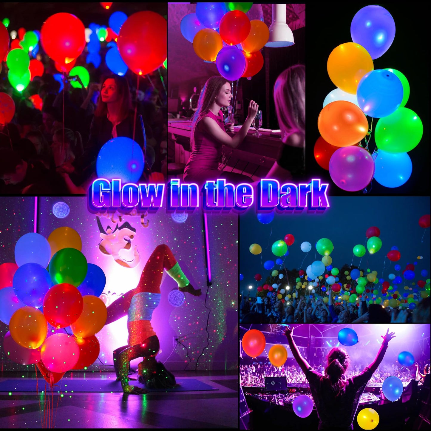 Gyipfipa 100Pcs Led Glow Balloons Set Includes 50 Pcs Led Round Mini Balloon Lights And 50 Pcs Uv Neon Balloons Glow In The Dark