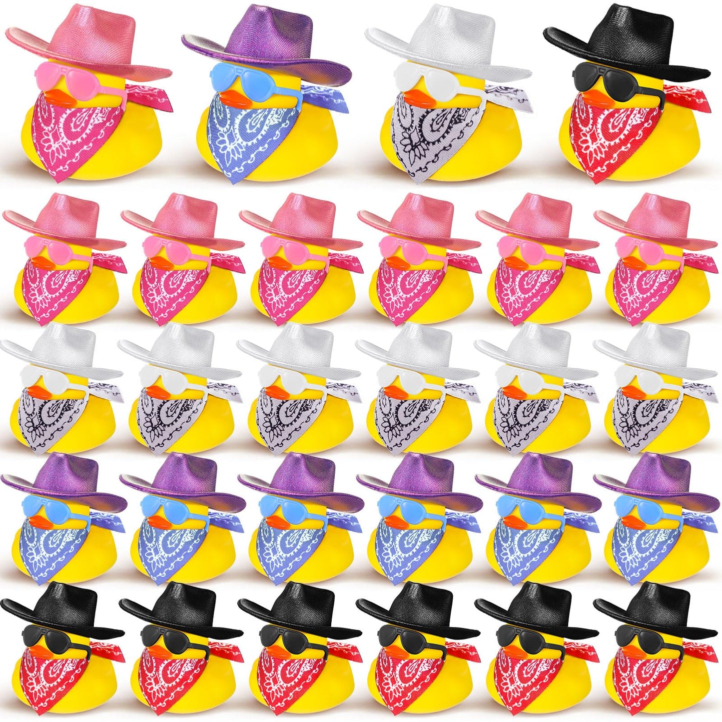 Hanaive 24 Sets Disco Cowboy Rubber Duck with Light up Mini Holographic Space Hat Scarf Sunglasses Cute Bath Rubber Duck Bathtub Accessories Toy Baby Shower Birthday Christmas Supplies (Bright Neon)