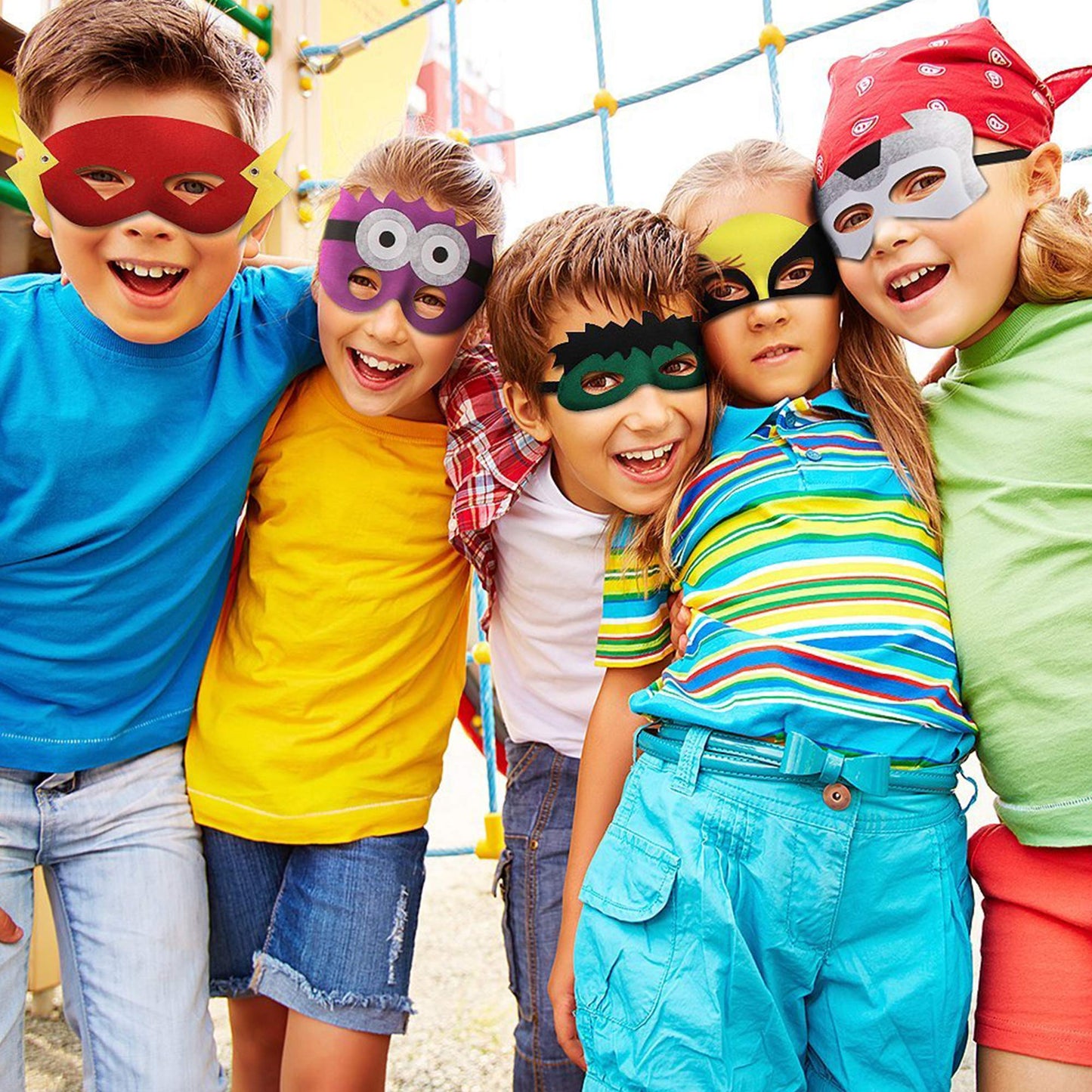 TEEHOME Superhero Masks Party Favors for Kid (33 Packs) Felt and Elastic - Superheroes Birthday Party Masks with 33 Different Ty