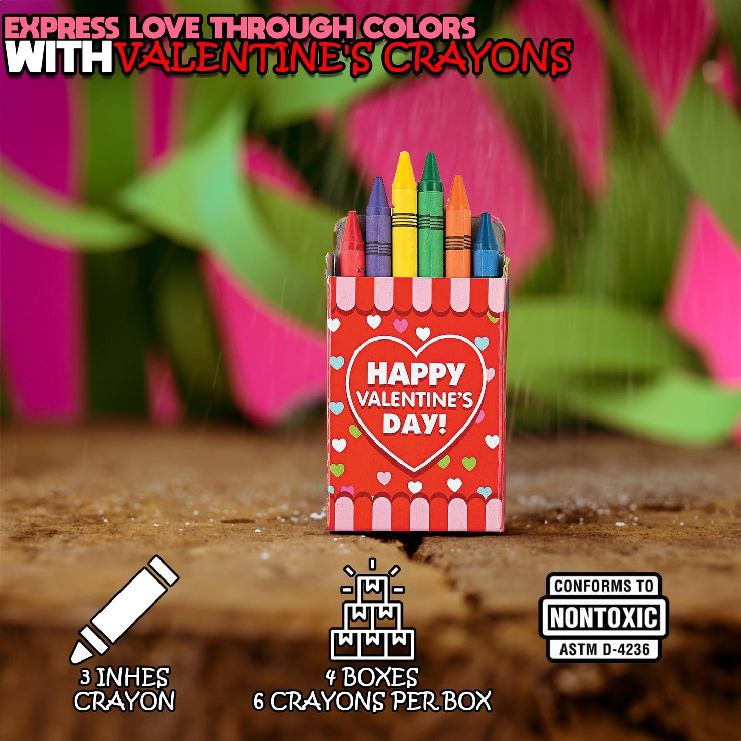 Fun Express, Valentine Crayons for Valentines Day, Basic Supplies, Drawing, Crayons, Valentines Day, 24 Pieces